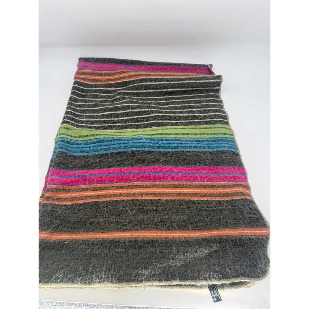 SHUPACA Alpaca Wool Blend Striped Blanket Scarf Handmade Ecuador Multi Color